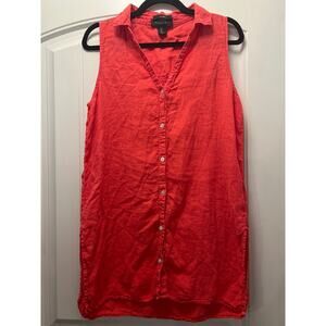 Tahari Women’s Sleeveless Linen Collared Button Front Tunic Top Size L Orange